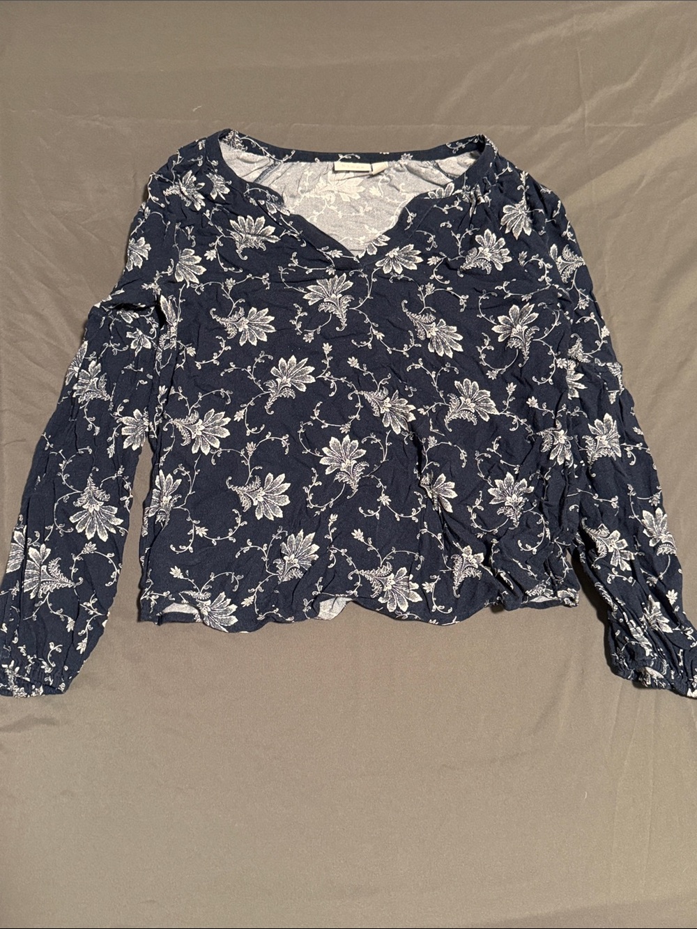 hinge Navy Floral V-Neck Blouse